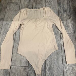 American Eagle Outfitters Cream Long Sleeve Bodysuit